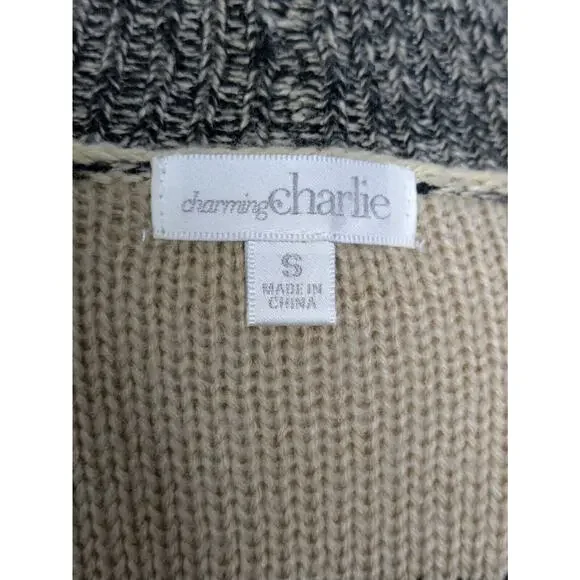 Charming Charlie Beige Size Small Open Cardigan Black Beige Long Sleeve - Picture 6 of 8